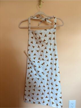 White Sunflower Print Apron with Tie Straps